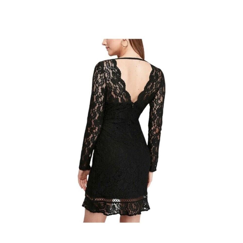Express Scalloped Black Lace V Neck Mini Sheath Dress Large Party Cut Outs Vtg - Picture 3 of 16